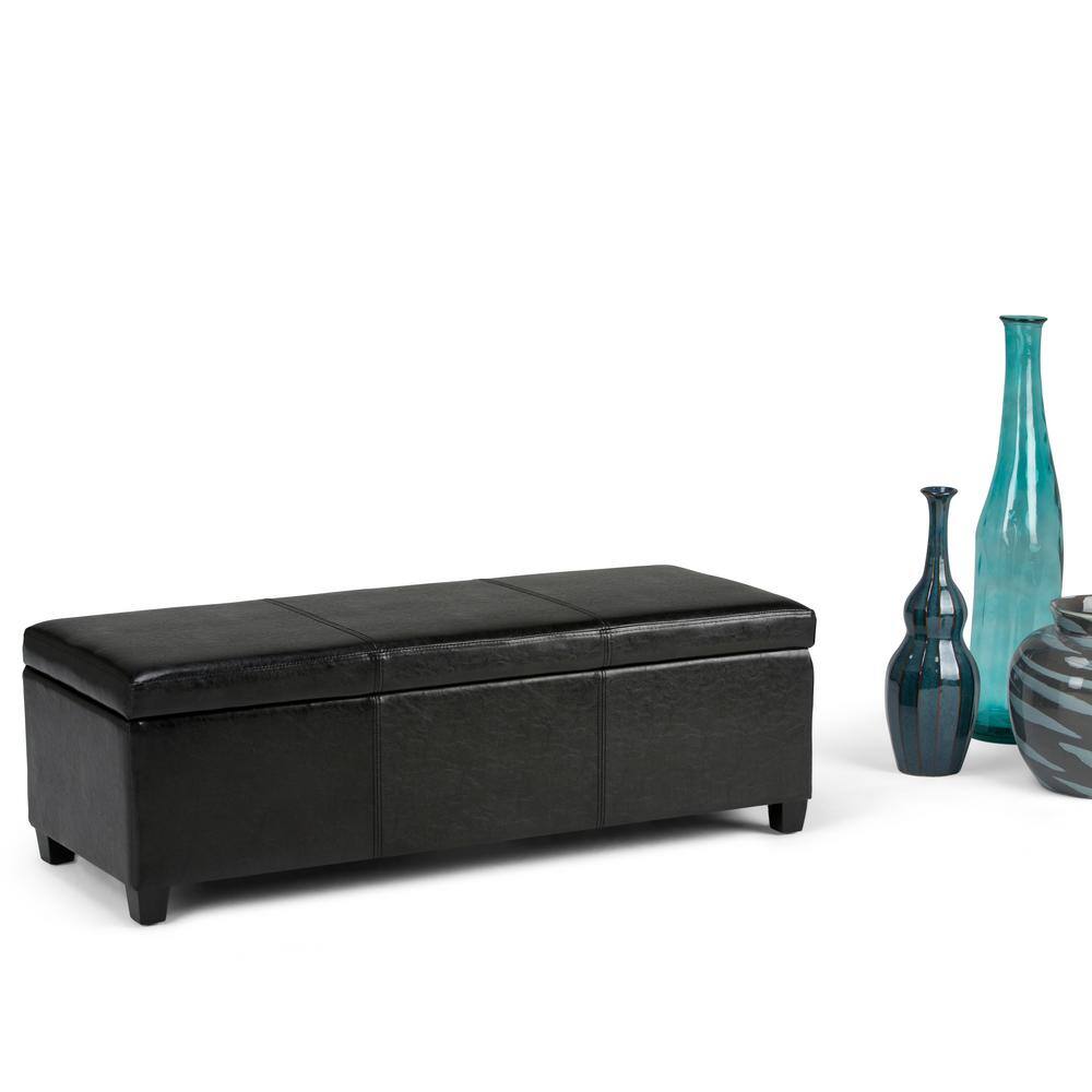 Midnight Black Faux Leather Rectangular Storage Ottoman