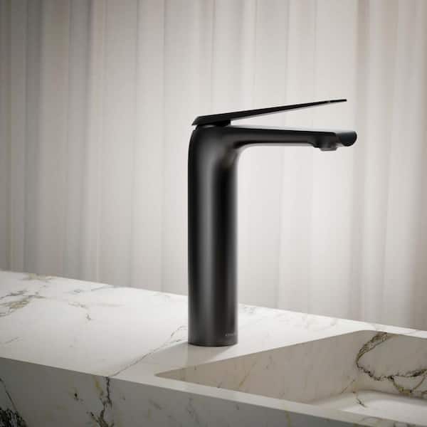 KOHLER Avid Tall Single-Hole with Handle Bathroom Faucet, 1.2 GPM in Matte Black