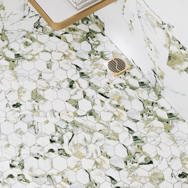 Touche 4 in. Hex Jade 12 in. x 14 in. Porcelain Floor and Wall Mosaic Tile (6.78 sq. ft./Case)