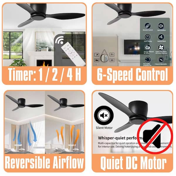 42 in. Flush Mount Ceiling Fan without Light,3 Reversible Blades, with 6 SpeedsDC Motor for Living Room Kitchen Bedroom