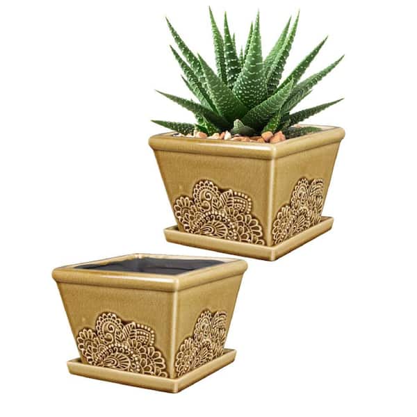 Southern Patio Provence Small 8 in. x 7 in. 4 Qt. Cork Brown Ceramic Indoor Pot (2-Pack)