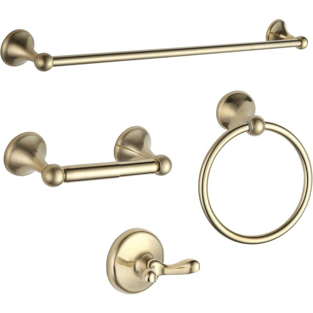 4-Pieces Bath Hardware Set with Adjustable Expandable Towel Bar, Ring, Robe