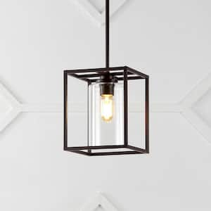 Quinn 8.13 in. 1-Light Industrial Farmhouse Iron/Glass LED Pendant, Oil Rubbed Bronze