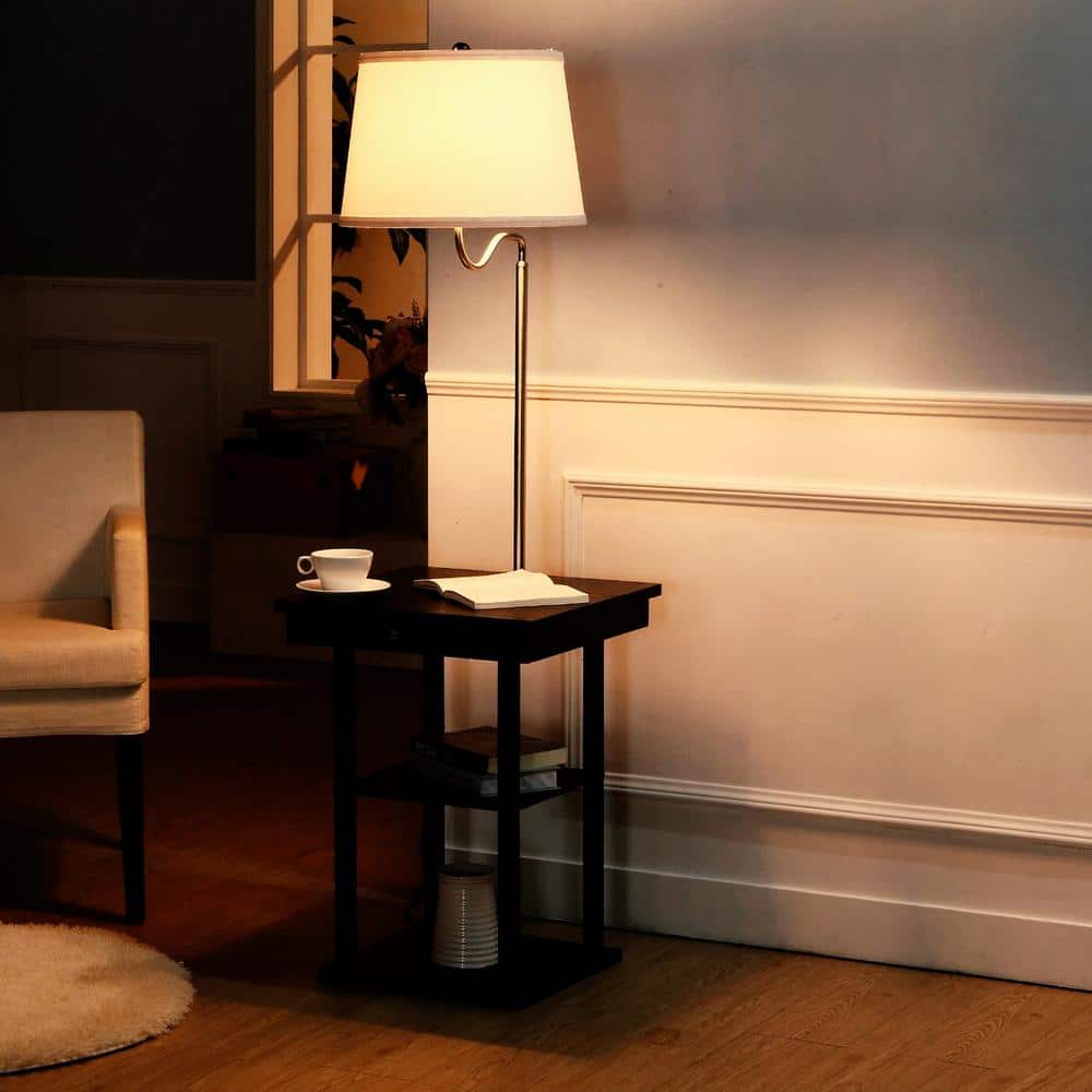 Madison Mid-Century Modern Black Wood & Metal LED Side Table with USB Port