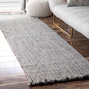 Courtney Braided Black and White 3 ft. x 12 ft. Indoor/Outdoor Runner Patio Rug