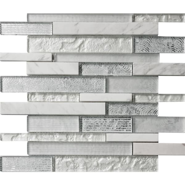 Apollo Tile Silver 4 in. x 5 in. Polished and Honed Glass and Stone Mosaic Tile Sample (0.13 sq. ft./Piece)