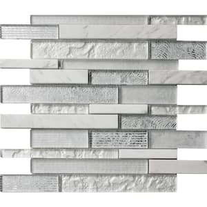 Silver 11.8 in. x 11.8 in. Polished and Honed Glass and Stone Mosaic Tile (4.83 sq. ft./Case)