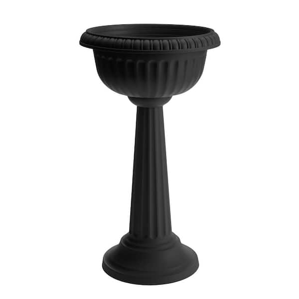 Bloem Grecian 32 in. Black Plastic Urn Tall Pedestal Planter