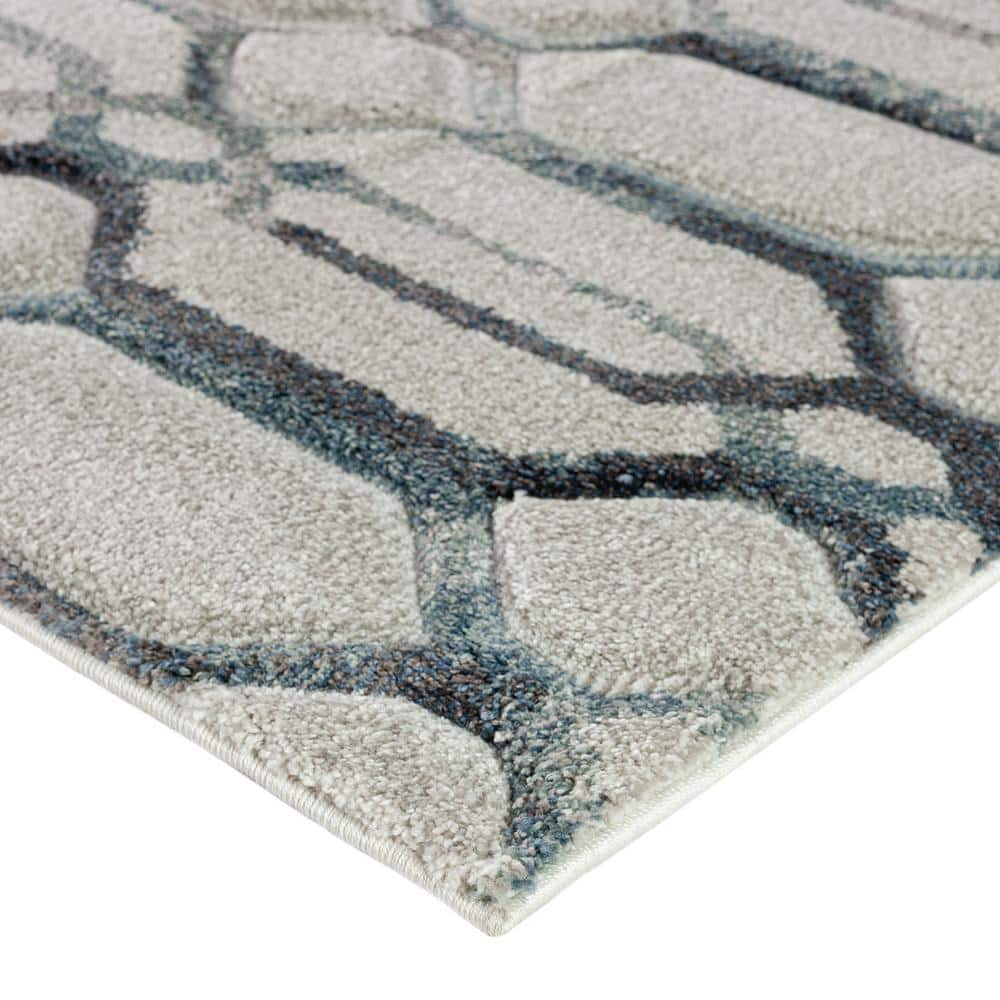 Carmona 8' x 10' Gray and Blue Geometric Synthetic Rug