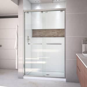 Encore 34 in. D x 48 in. W x 78.75 in. H Semi-Frameless Sliding Shower Door in Brushed Nickel with White Base