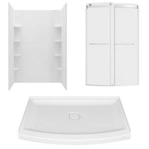 Ovation Curve 48 in. L x 30 in. W x 72 in. H Center Drain Alcove Shower Stall Kit in Silver Shine
