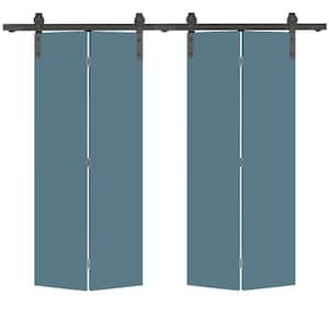24 in. x 80 in. Dignity Blue Smooth Flush Hardboard Hollow Core Composite Bi-Fold Barn Door with Sliding Hardware Kit