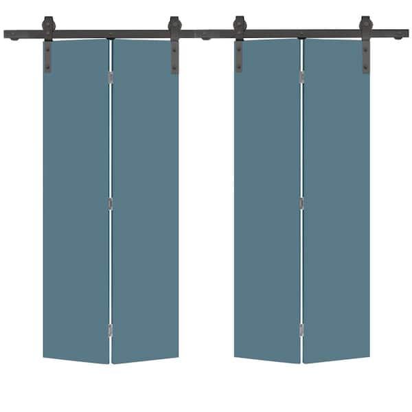 CALHOME 24 in. x 80 in. Dignity Blue Smooth Flush Hardboard Hollow Core Composite Bi-Fold Barn Door with Sliding Hardware Kit