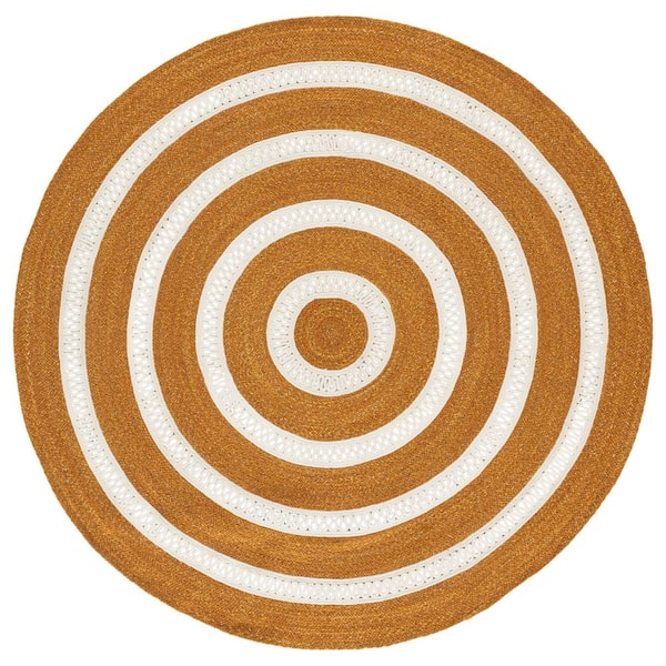 Braided 6 ft. x 6 ft. Gold/Ivory Stripe Round Rug