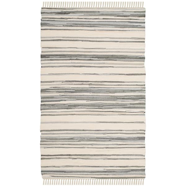 SAFAVIEH Rag Rug Ivory/Gray 3 ft. x 4 ft. Striped Area Rug