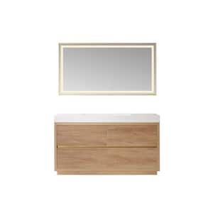 Palencia 60 in. W x 20 in. D x 33.9 in. H Single Sink Bath Vanity in N. American Oak with White Composite Top and Mirror