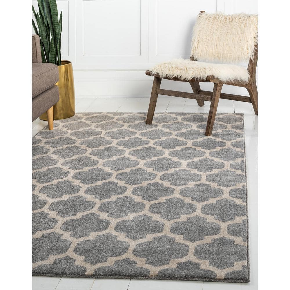 Light Grey 6' x 9' Synthetic Trellis Area Rug