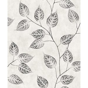 57.5 sq. ft. Black and White Branch Trail Silhouette Nonwoven Paper Unpasted Wallpaper Roll