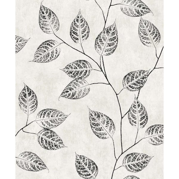 Seabrook Designs 57.5 sq. ft. Black and White Branch Trail Silhouette Nonwoven Paper Unpasted Wallpaper Roll