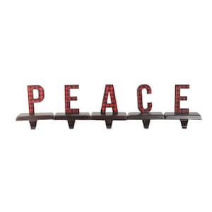 6 in. Black and Red Buffalo Plaid Peace Christmas Stocking Holders (Set of 5)