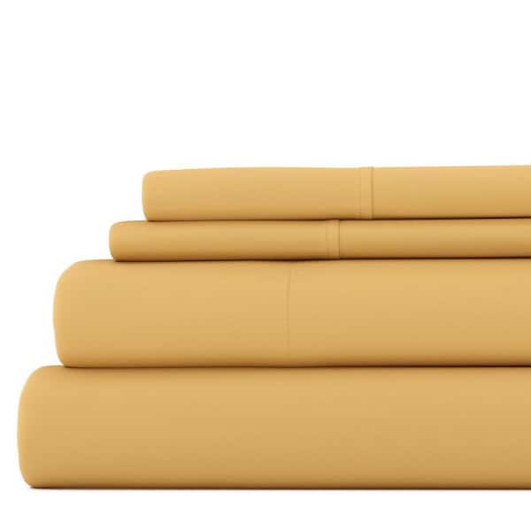 Becky Cameron 4-Piece Gold Solid Microfiber Queen Sheet Set