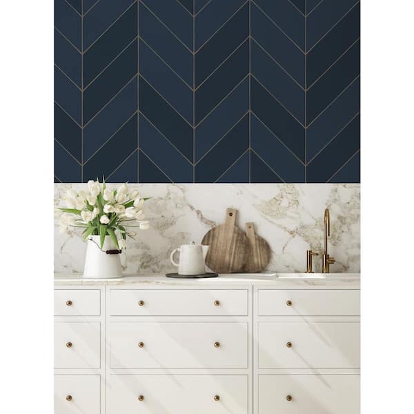 Chevron Wood Panel wallpaper in navy blue