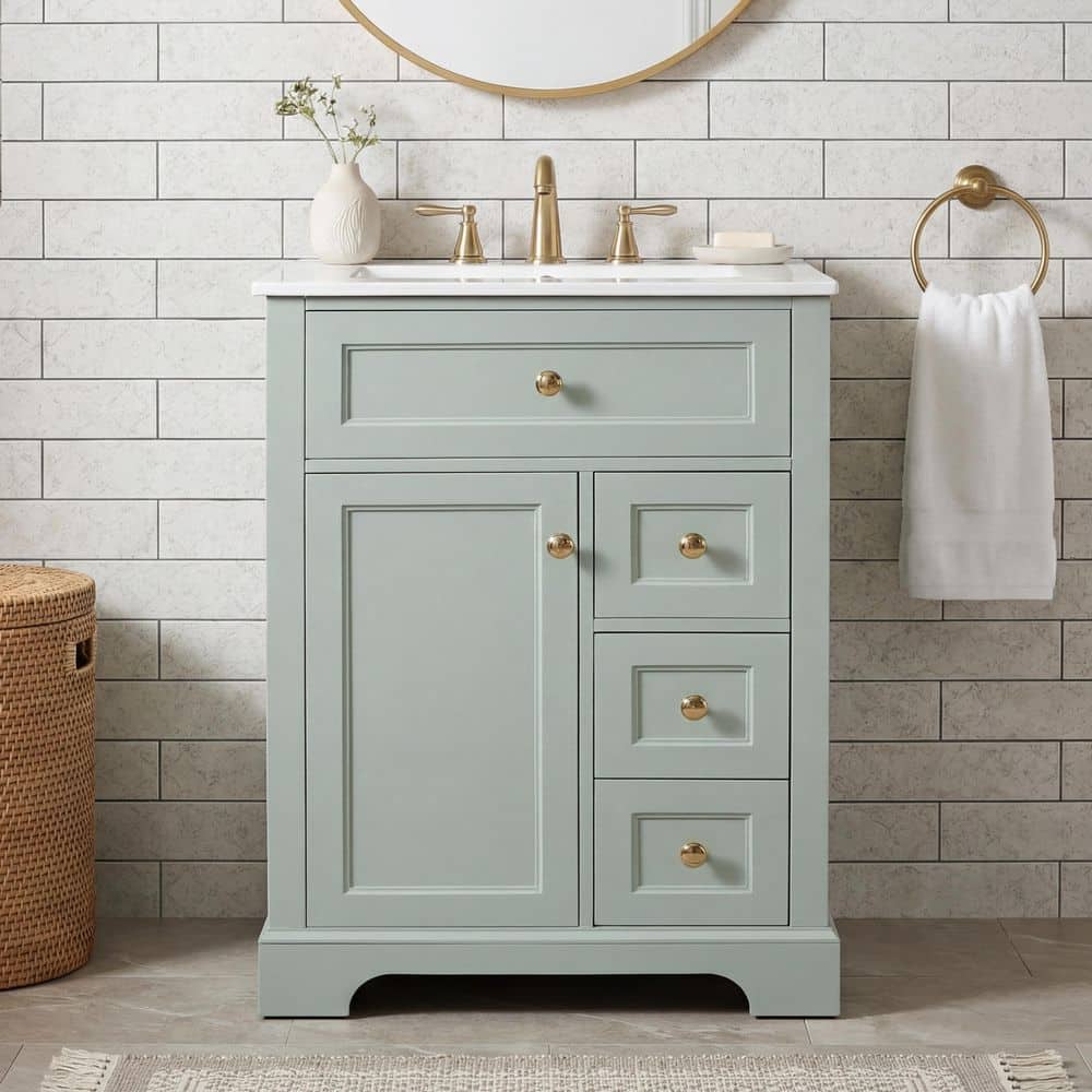 DAISY Vanity Case (Rich Gray)ほぼ未使用 Ximuprmy 24 in. Freestanding Green Solid Wood Bath Vanity with