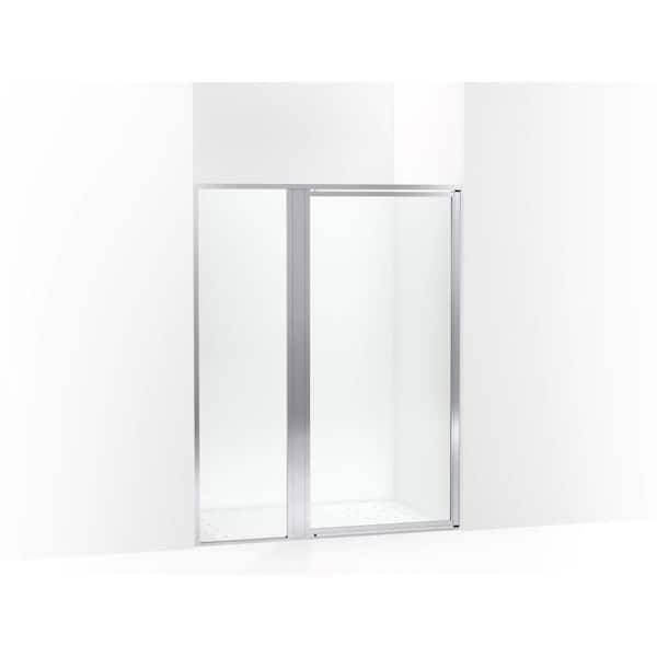 Attend 57 in. W x 69 in. H Pivot Framed Shower Door in Bright Silver