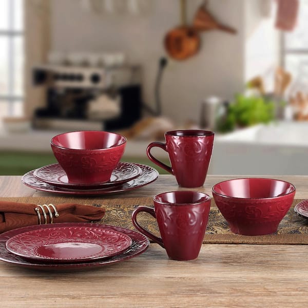 Lorren Home Trends 80-1234 Cups and Saucers Set of 6, Red