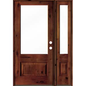 50 in. x 80 in. Knotty Alder Left-Hand/Inswing 3/4 Lite Clear Glass Red Chestnut Stain Wood Prehung Front Door w/RSL