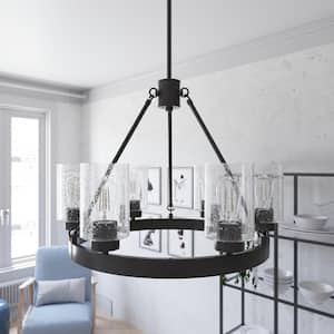 Hartland 6 Light Noble Bronze Circular Chandelier with Seeded Glass Shades Dining Room Light