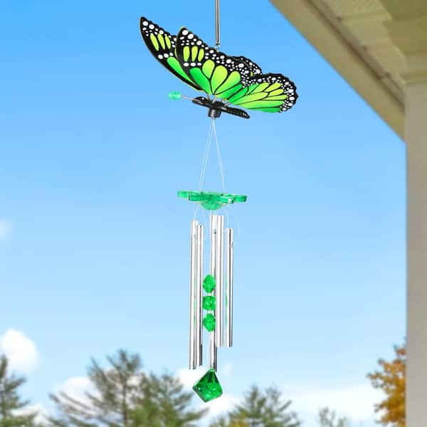 Exhart WindyWing Butterfly Green Ombre Plastic Wind Chimes 40515