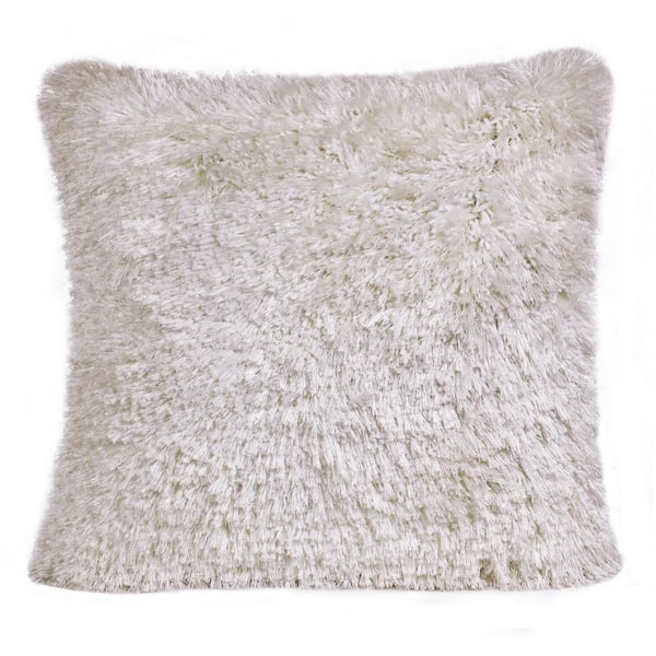 Unbranded Shag White Solid Fluffy Poly Fill 20 in. x 20 in. Throw Pillow