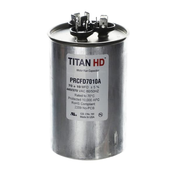 Titan HD Round Run Capacitor 70 plus 10 MFD Dual 440/370-Volt