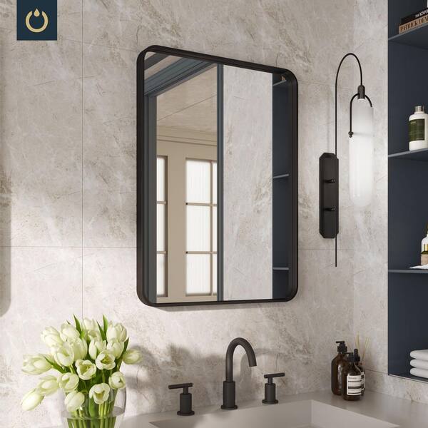 WEER 36X30 Inch Black Metal Framed Bathroom Mirror, Matte