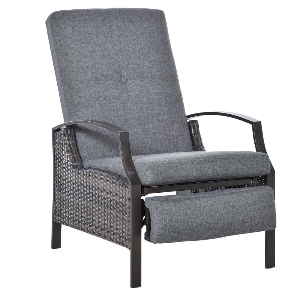 Outsunny Gray Wicker Outdoor Adjustable Recliner Chair with Gray