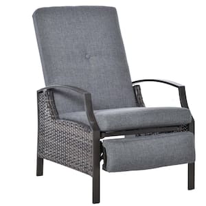 Gray Wicker Outdoor Adjustable Recliner Chair with Gray Cushions