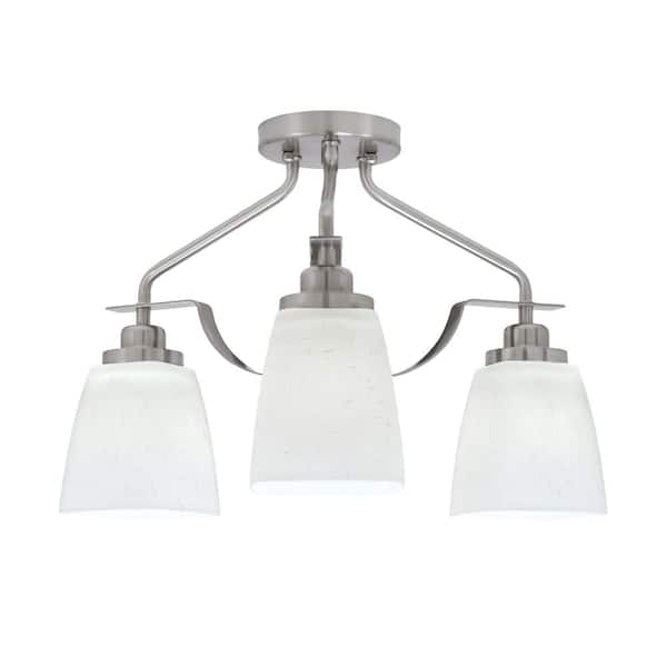 Unbranded Zara 15 in. 3-Light Brushed Nickel Semi-Flush with 4.5 in. White Muslin. Glass Shades No Bulbs Included