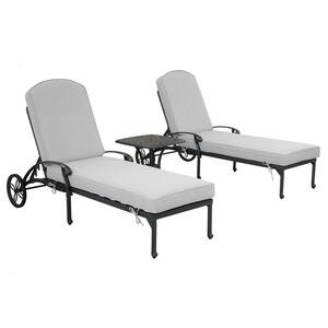 Dark Bronze 3-Piece Aluminum Outdoor Chaise Lounge with white Cushion, Side Table for Swimming Pool