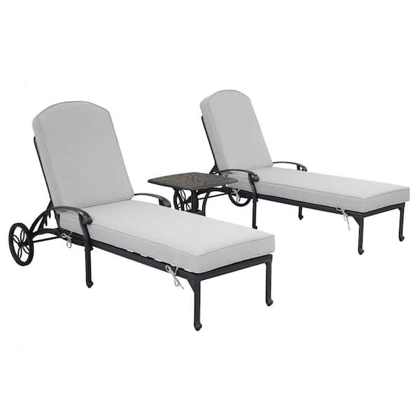 Mondawe Dark Bronze 3-Piece Aluminum Outdoor Chaise Lounge with white Cushion, Side Table for Swimming Pool