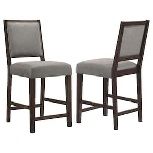 40.25 in. Grey and Espresso Open Back Wood Frame Counter Height Stools with Footrest (Set of 2)