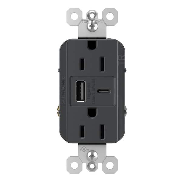 radiant 15 Amp 125-Volt Decorator Duplex Outlet with 6.0 Amp Type A/C USB, Black