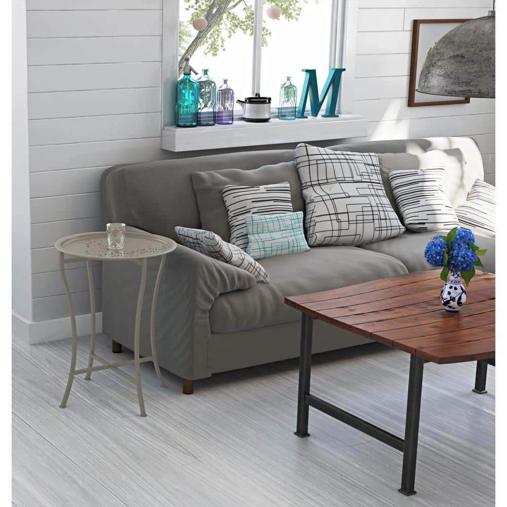 Daisy Patterned Metal Folding Side Table, Off-White