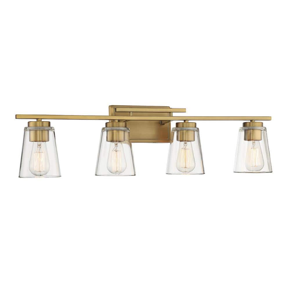 Calhoun Warm Brass Cylinder 4-Light Bath Bar with Clear Glass