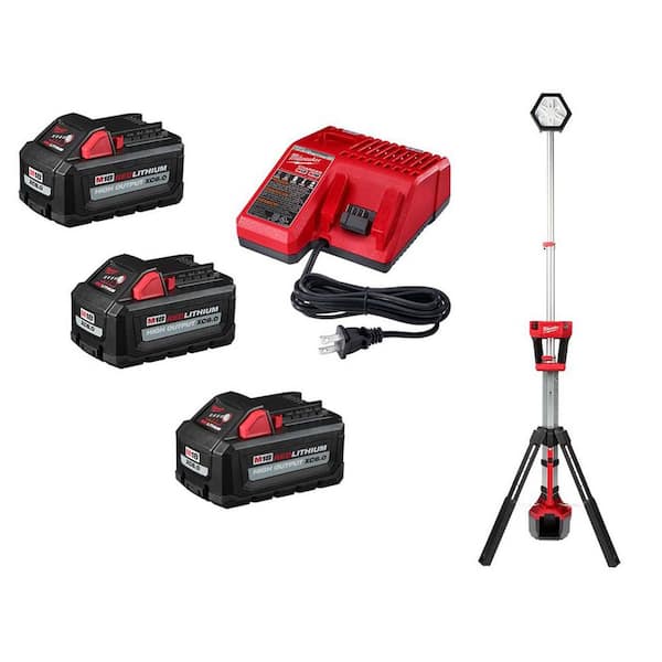 M18 18-Volt Lith-Ion Cordless Rocket Dual Power Tower Light w/ (3) Battery & Charger Kit