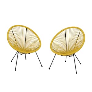 Ansor Black Metal Outdoor Patio Lounge Chair in Yellow (2-Pack)