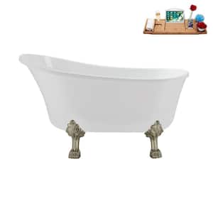 51 in. x 25.6 in. Acrylic Clawfoot Soaking Bathtub in Glossy White with Brushed Nickel Clawfeet and Matte Pink Drain
