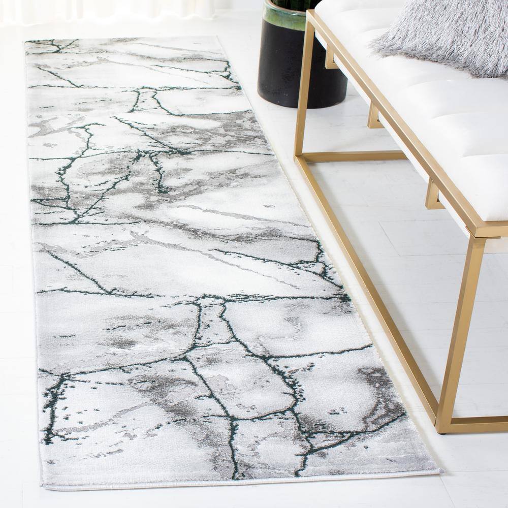 Gray and Pink Abstract Marble Runner Rug, 2'3" x 12'
