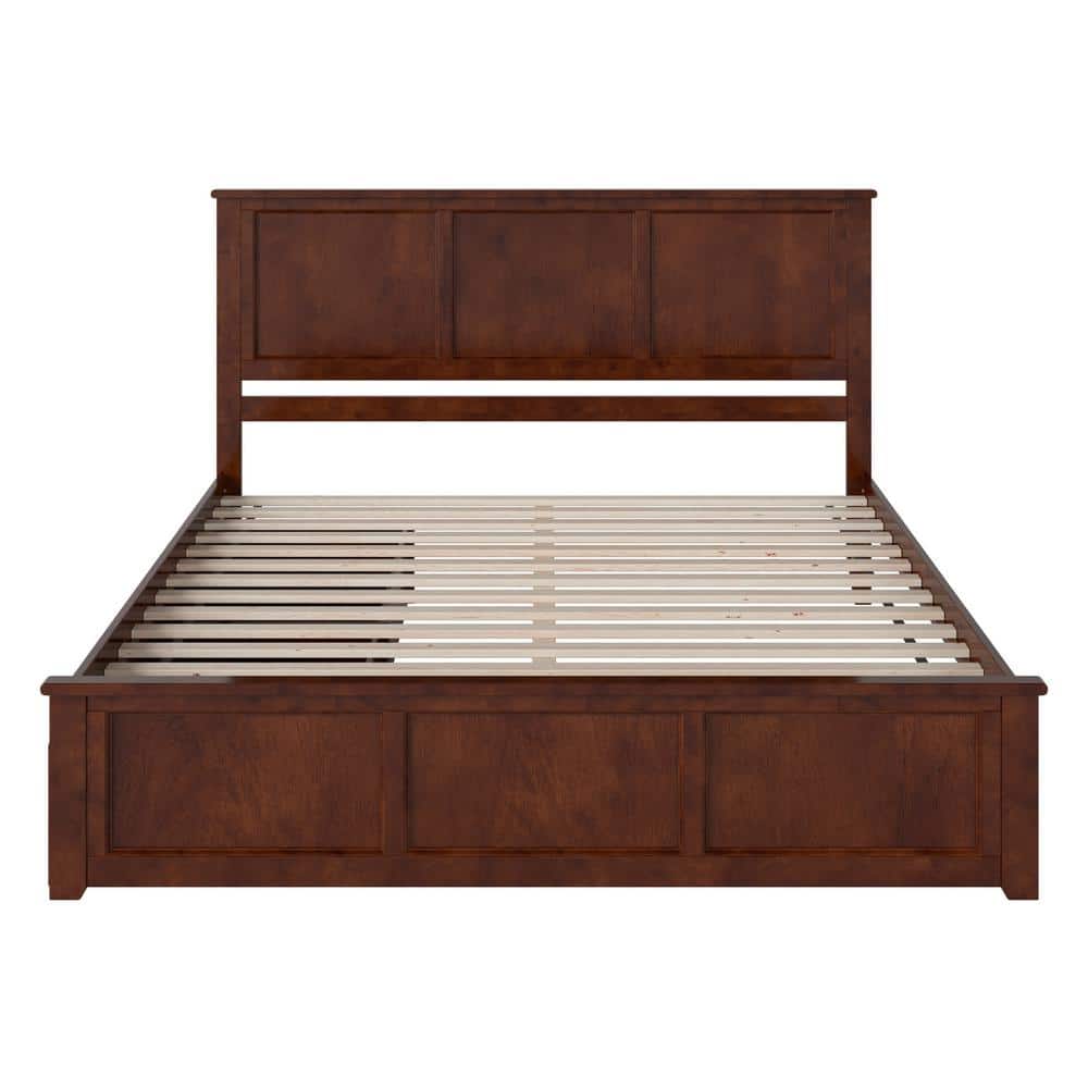 Walnut King Wood Platform Bed with Storage Drawers and Headboard