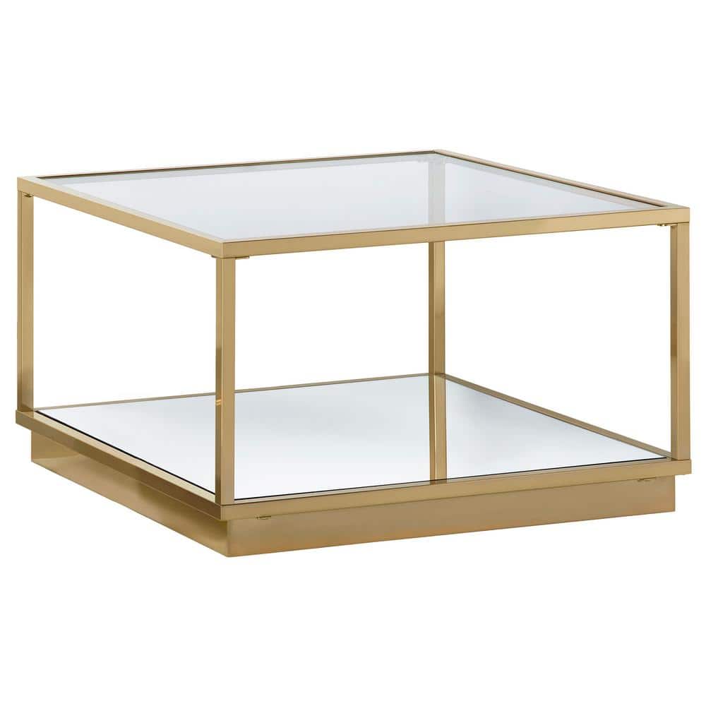 Rose Brass and Glass Square 2-Piece Coffee Table Set